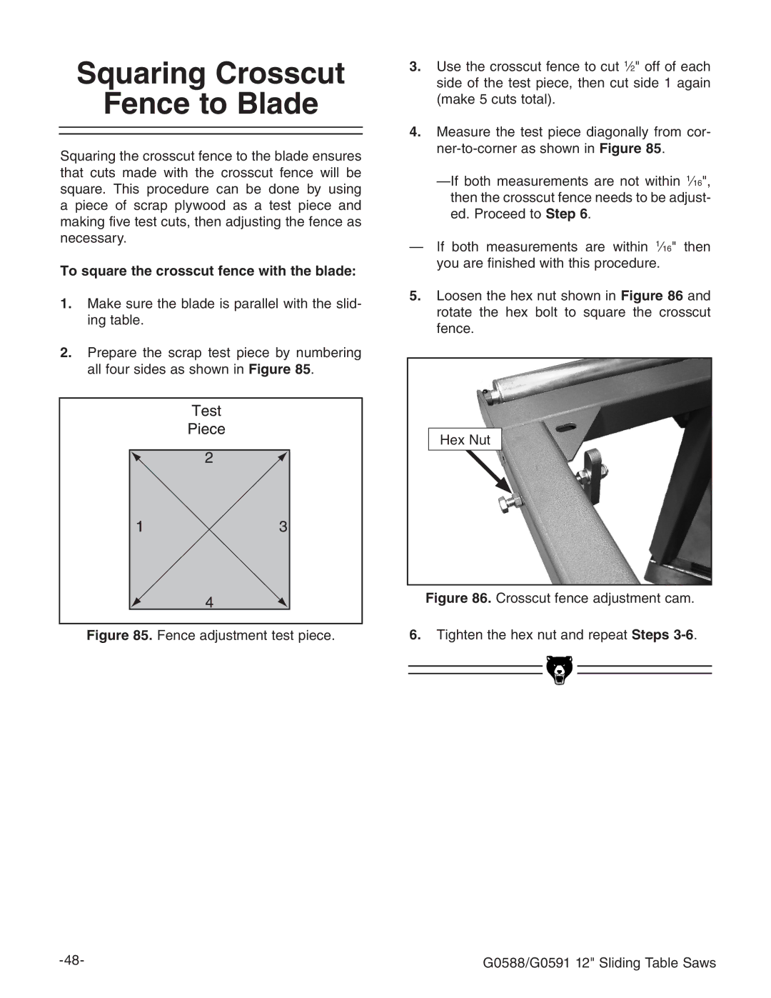 Grizzly G0591, G0588 owner manual Squaring Crosscut Fence to Blade, To square the crosscut fence with the blade 