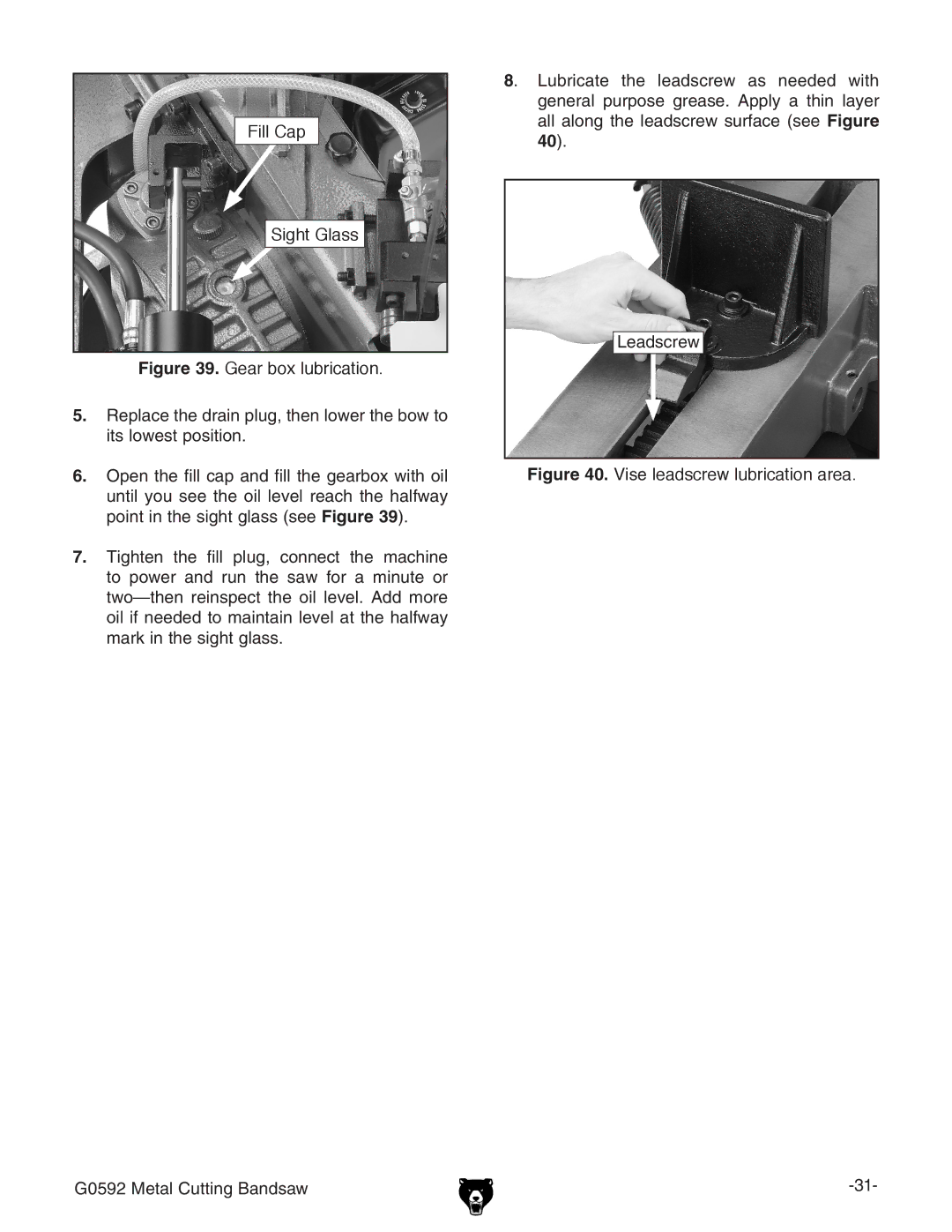 Grizzly G0592 owner manual Vise leadscrew lubrication area 