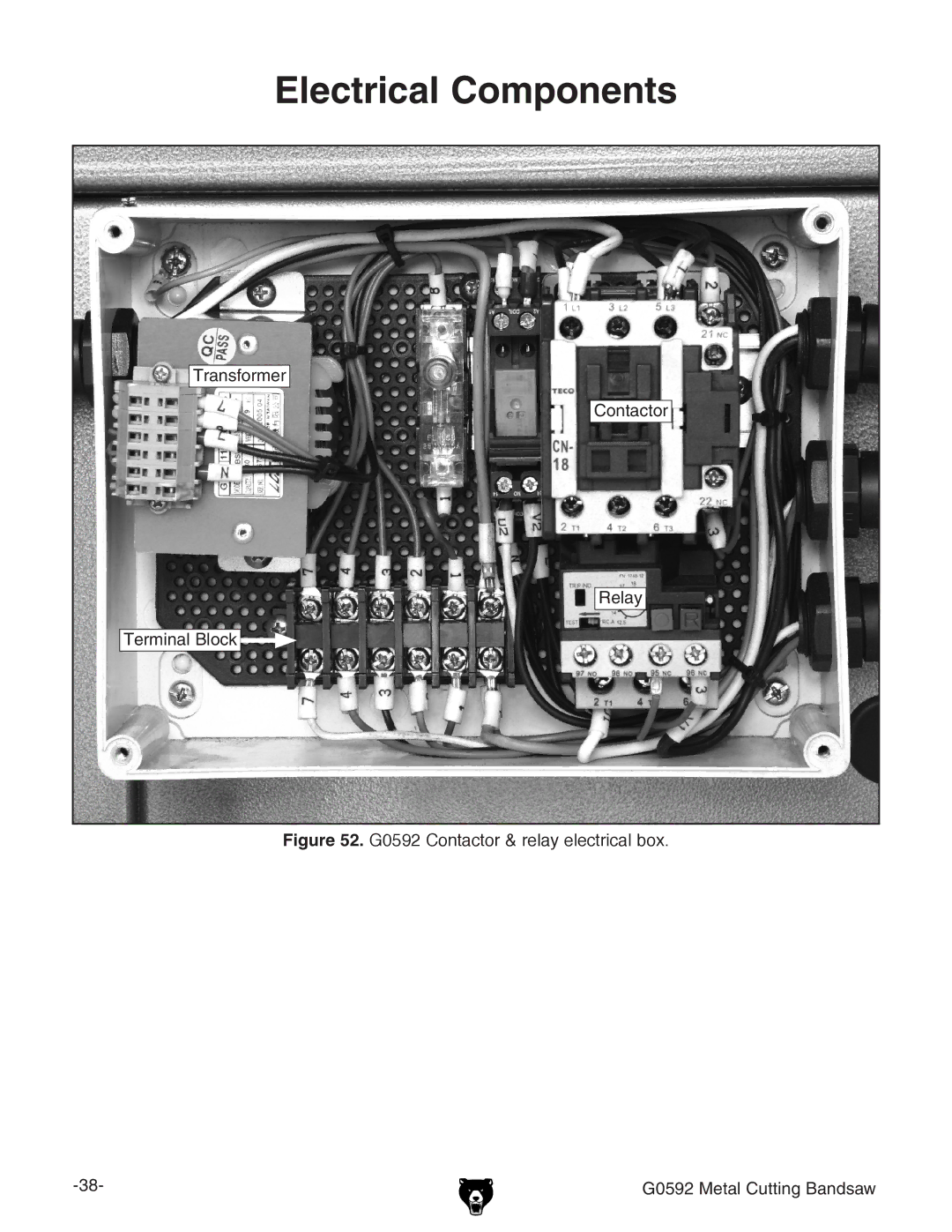 Grizzly G0592 owner manual Transformer Contactor Relay Terminal Block 