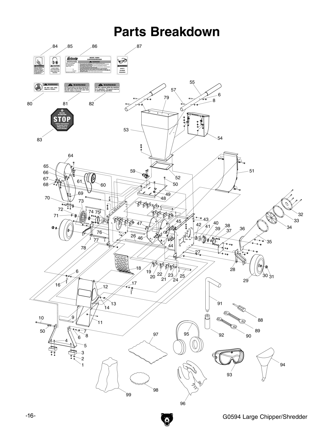 Grizzly G0594 owner manual Parts Breakdown 