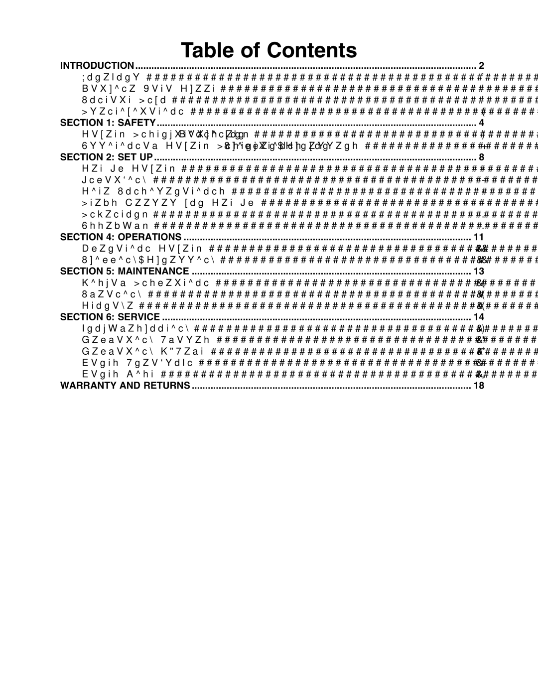 Grizzly G0594 owner manual Table of Contents 