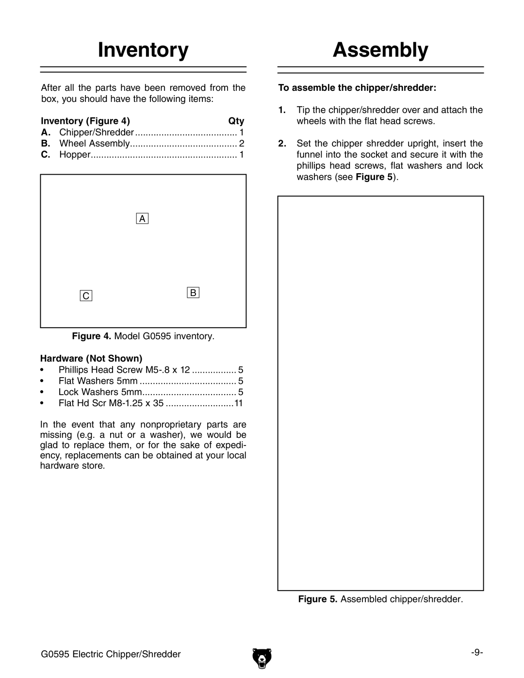 Grizzly G0595 manual Nventory!Ssembly, NVENTORYY&IGUREE1TY, Ardware .OT 3HOWN, 4O Assemble the CHIPPERSHREDDER 