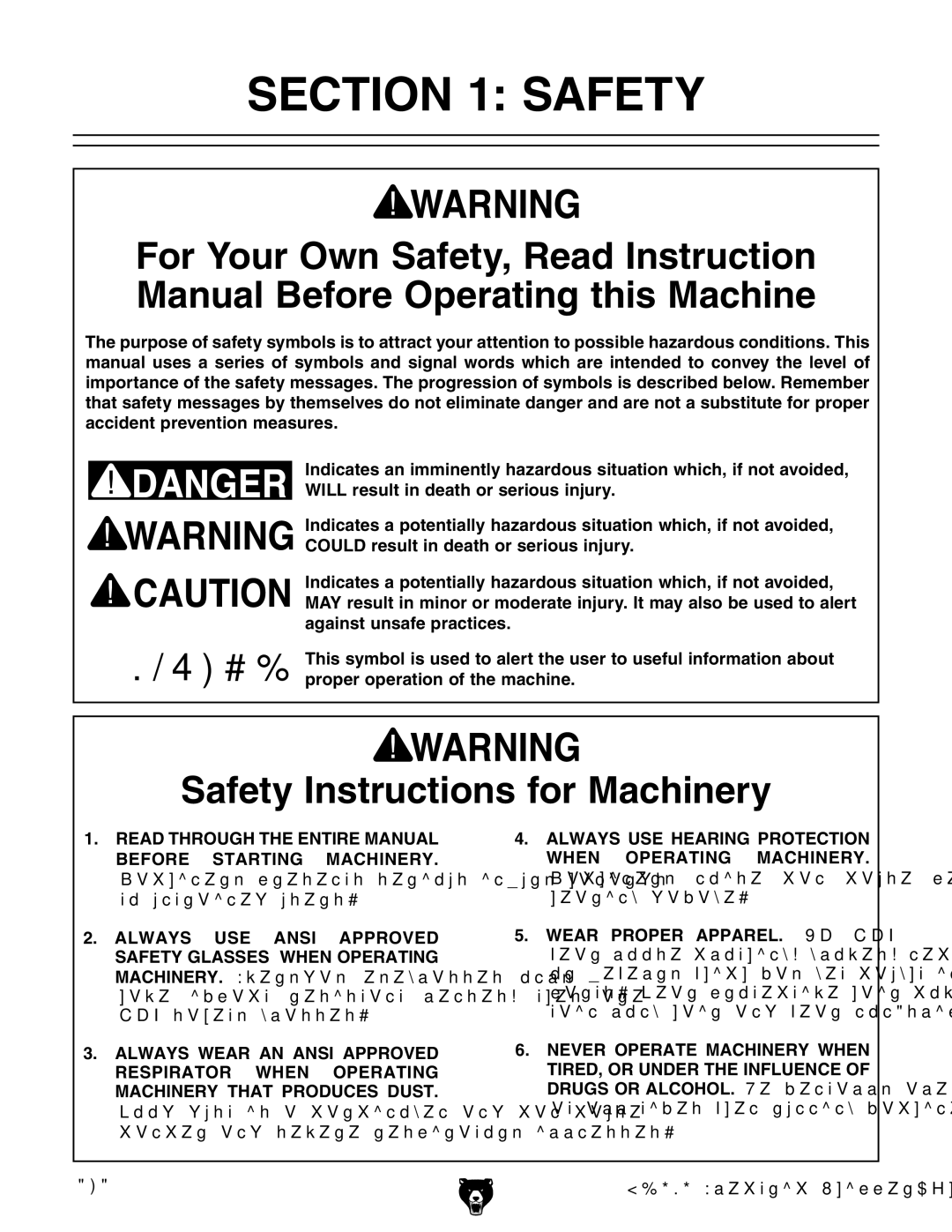 Grizzly G0595 manual #4/. 3!&%49, 3AFETYYNSTRUCTIONS for -ACHINERY 