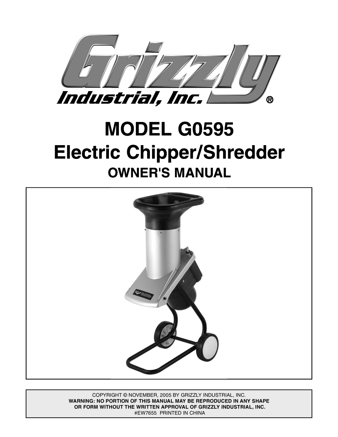 Grizzly G0595 manual 7.%2g32-!.5, $%,,, LECTRIC #HIPPER3HREDDER 