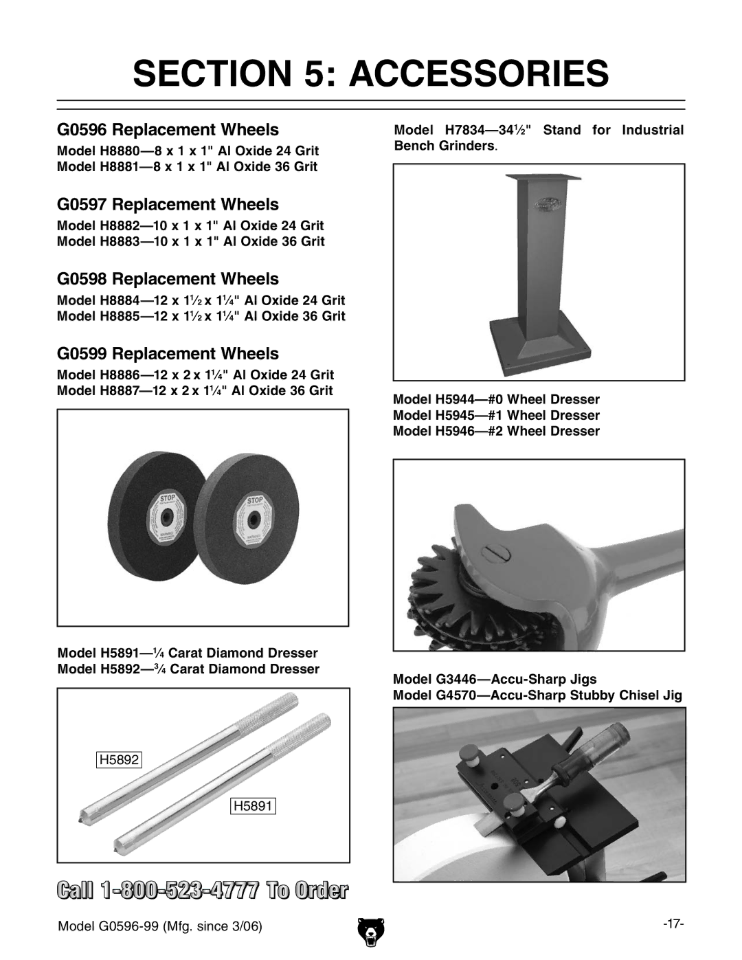 Grizzly G0596-99 owner manual Accessories, G0598 Replacement Wheels 