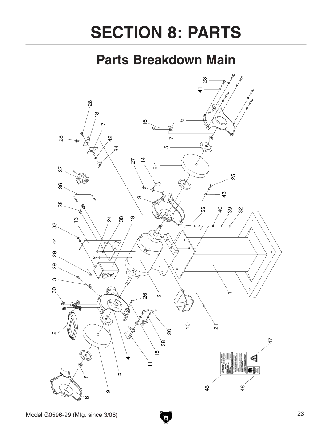 Grizzly G0596-99 owner manual Parts, Breakdown Main 