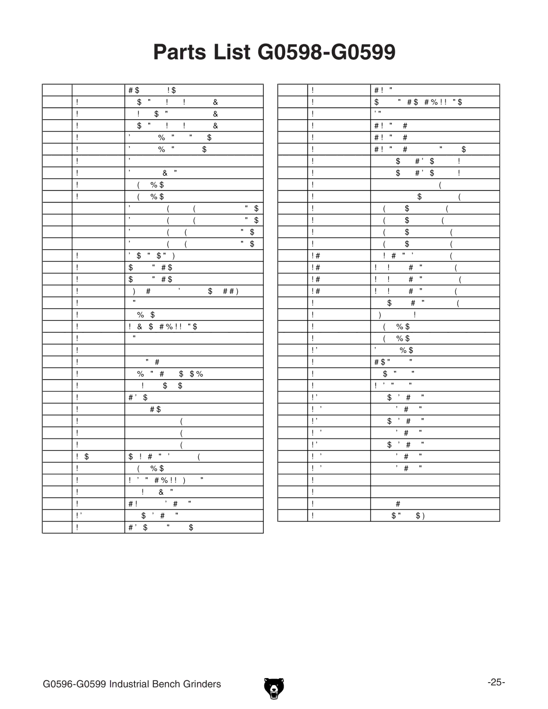 Grizzly G0596 owner manual Parts List G0598-G0599, Wheel Cover 