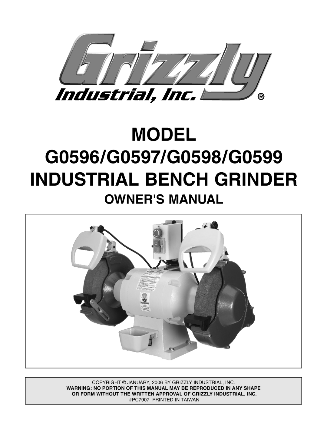 Grizzly G0598, G0597, G0599 owner manual Model 