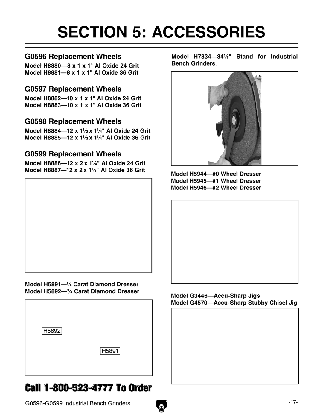 Grizzly G0597, G0599 owner manual Accessories, G0598 Replacement Wheels 