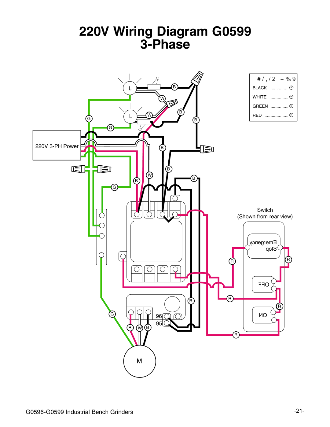 Grizzly G0597, G0598 owner manual 220V Wiring Diagram G0599 Phase 