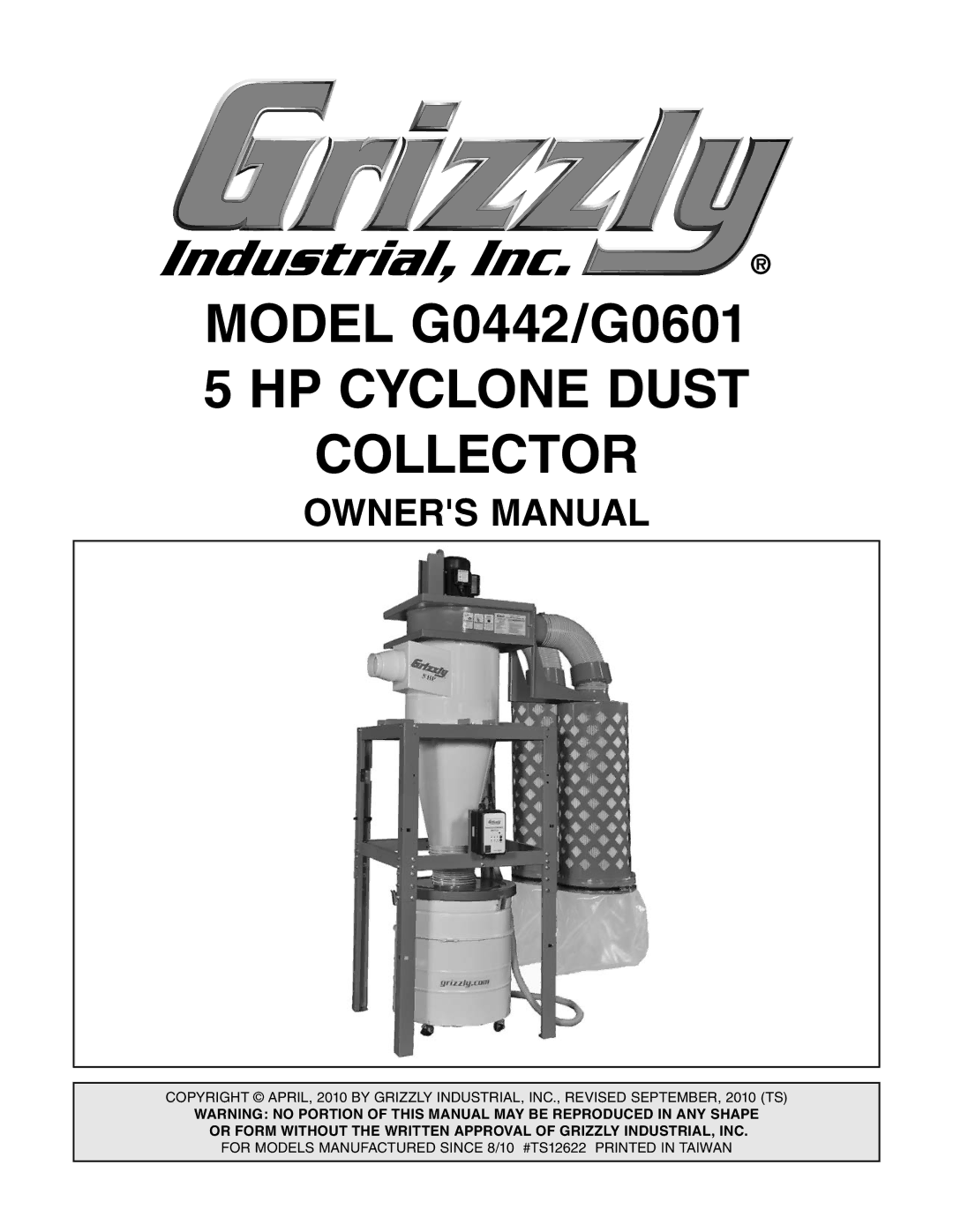 Grizzly G0601 owner manual HP Cyclone Dust Collector 