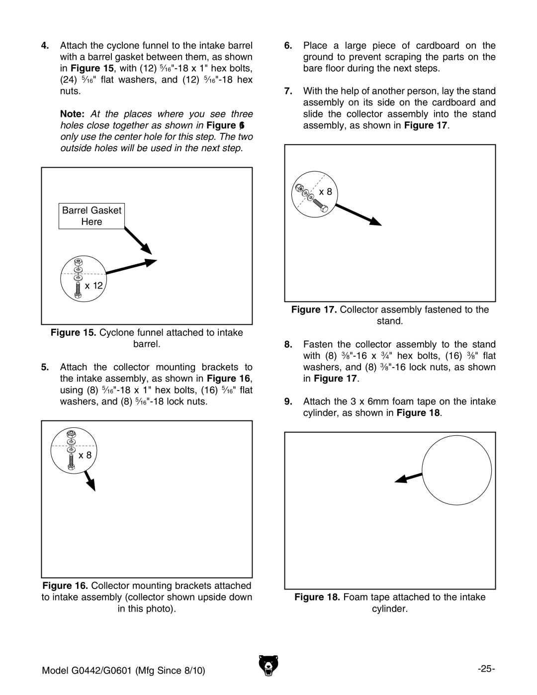 Grizzly G0601 owner manual Foam tape attached to the intake Cylinder 