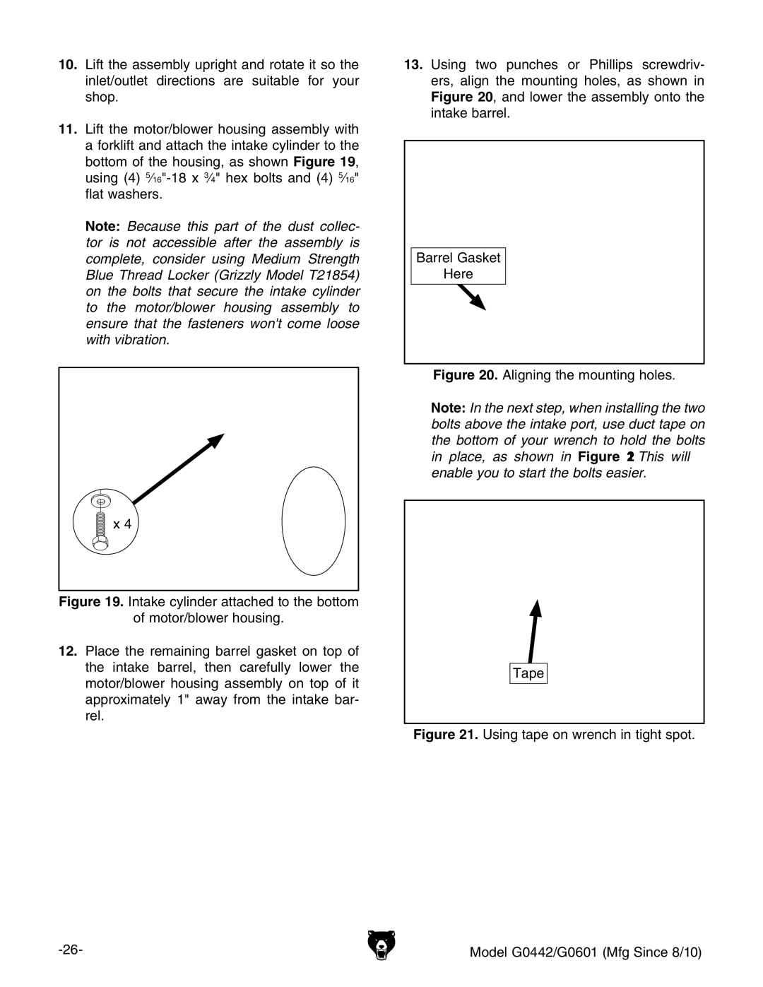 Grizzly G0601 owner manual Aligning the mounting holes Tape 