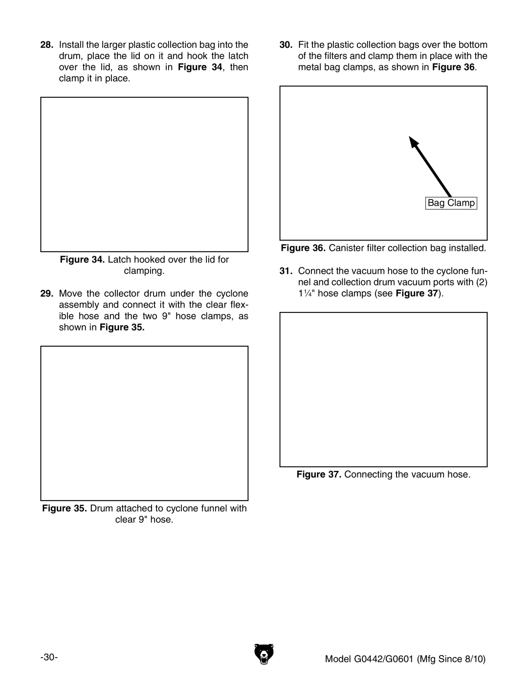 Grizzly owner manual Connecting the vacuum hose Model G0442/G0601 Mfg Since 8/10 