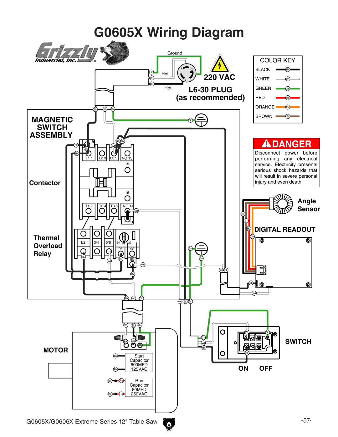 Grizzly G0606X owner manual G0605X Wiring Diagram 