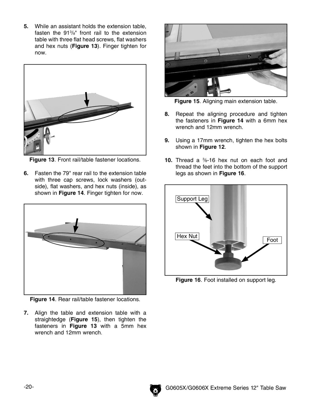 Grizzly G0605X/G0606X owner manual Foot installed on support leg 