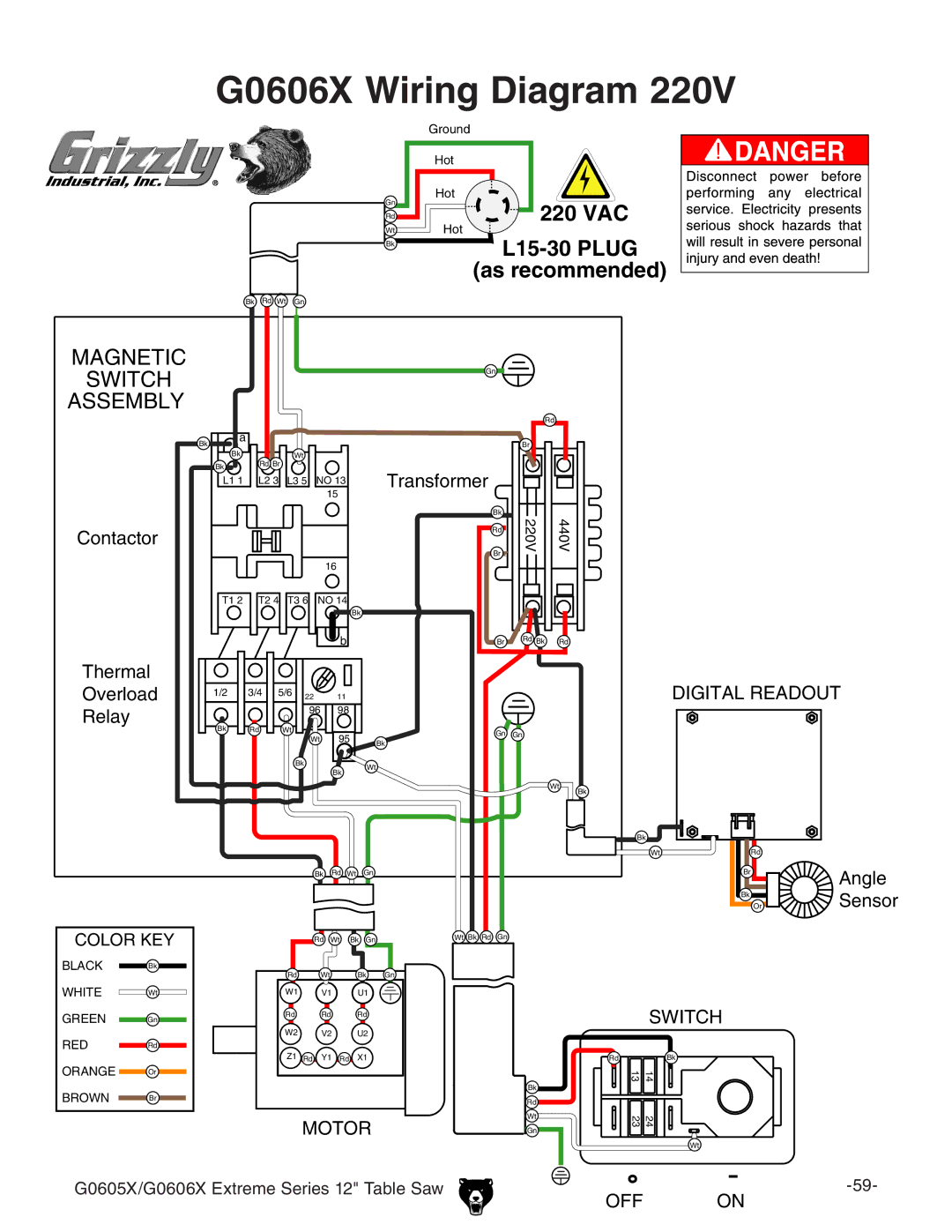 Grizzly G0605X/G0606X owner manual G0606X Wiring Diagram 