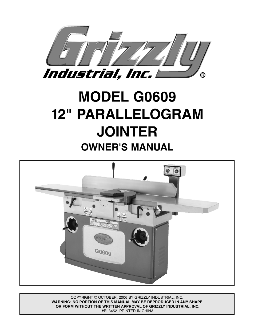 Grizzly owner manual Model G0609 Parallelogram Jointer 