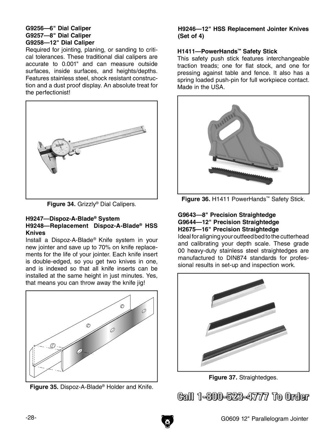 Grizzly G0609 owner manual Grizzly Dial Calipers 