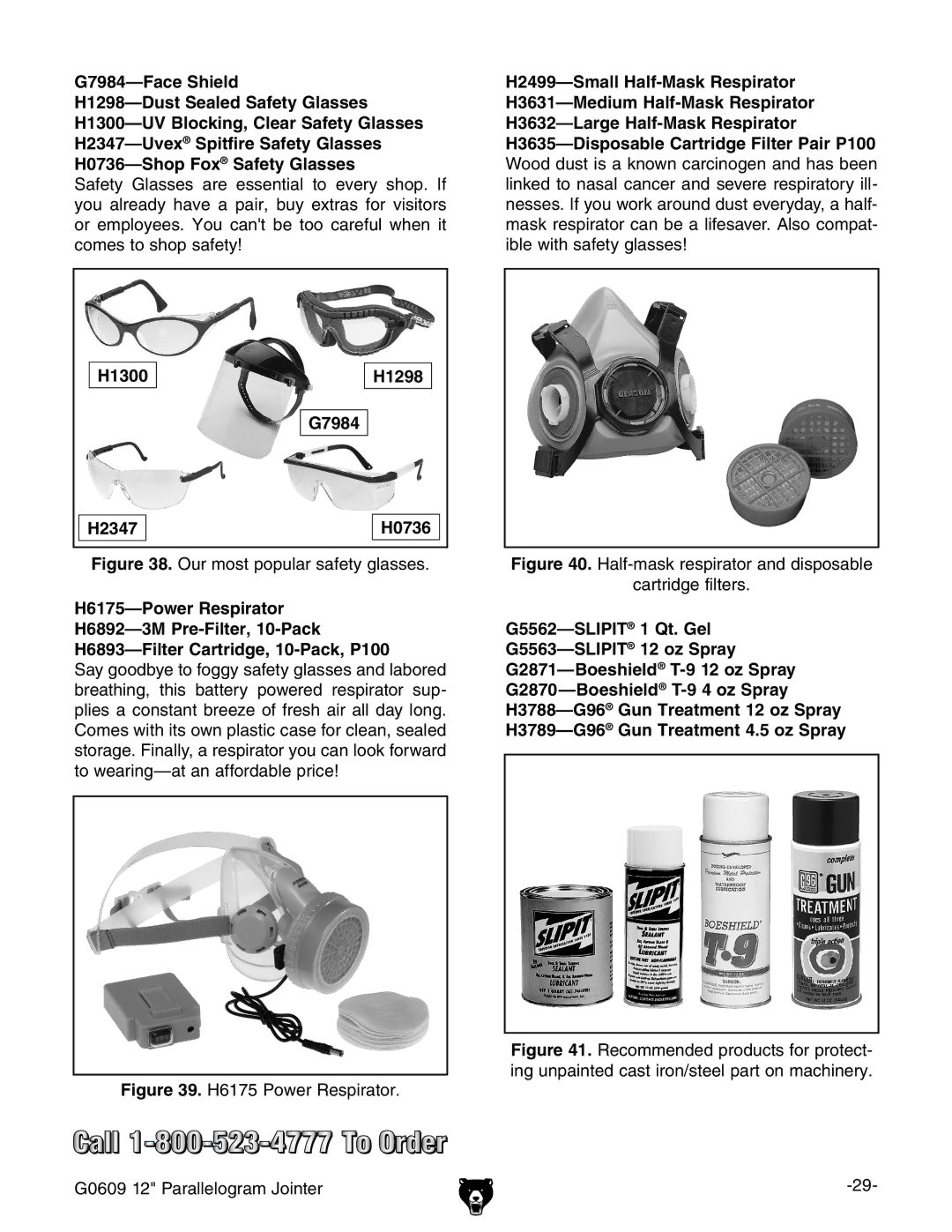 Grizzly G0609 owner manual H1300 H1298 G7984 H2347 H0736, Our most popular safety glasses 