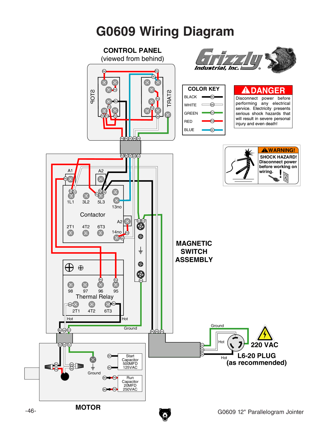 Grizzly owner manual G0609 Wiring Diagram 