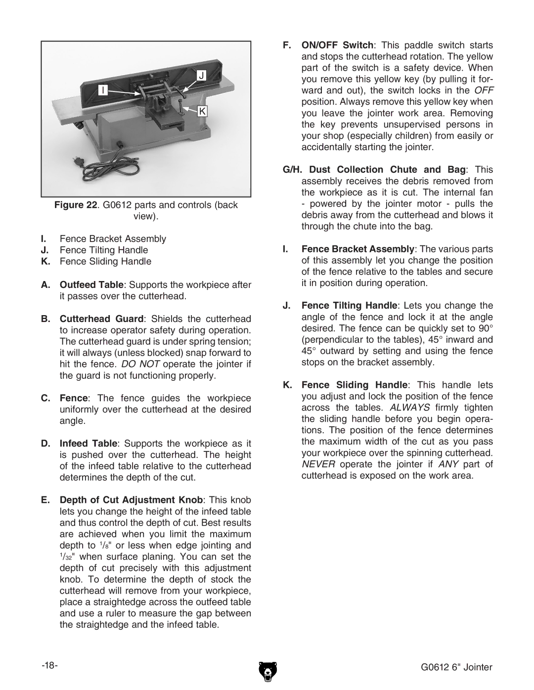 Grizzly G0612 owner manual 