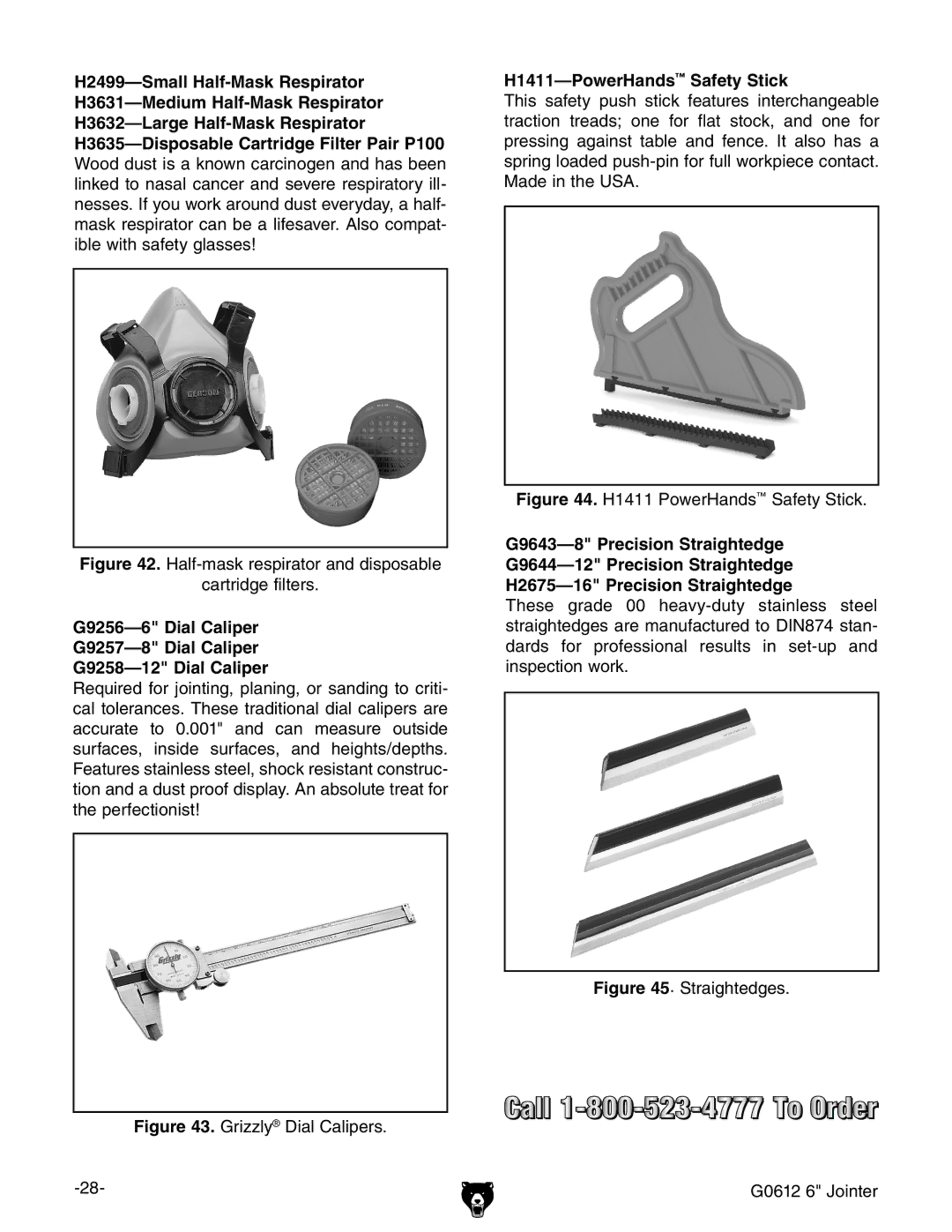Grizzly G0612 owner manual Half-mask respirator and disposable Cartridge filters, H1411-PowerHandsSafety Stick 