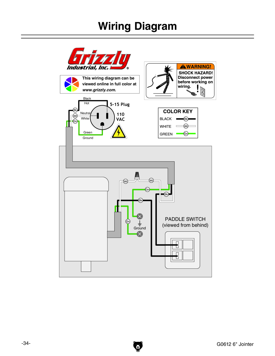 Grizzly G0612 owner manual Wiring Diagram 