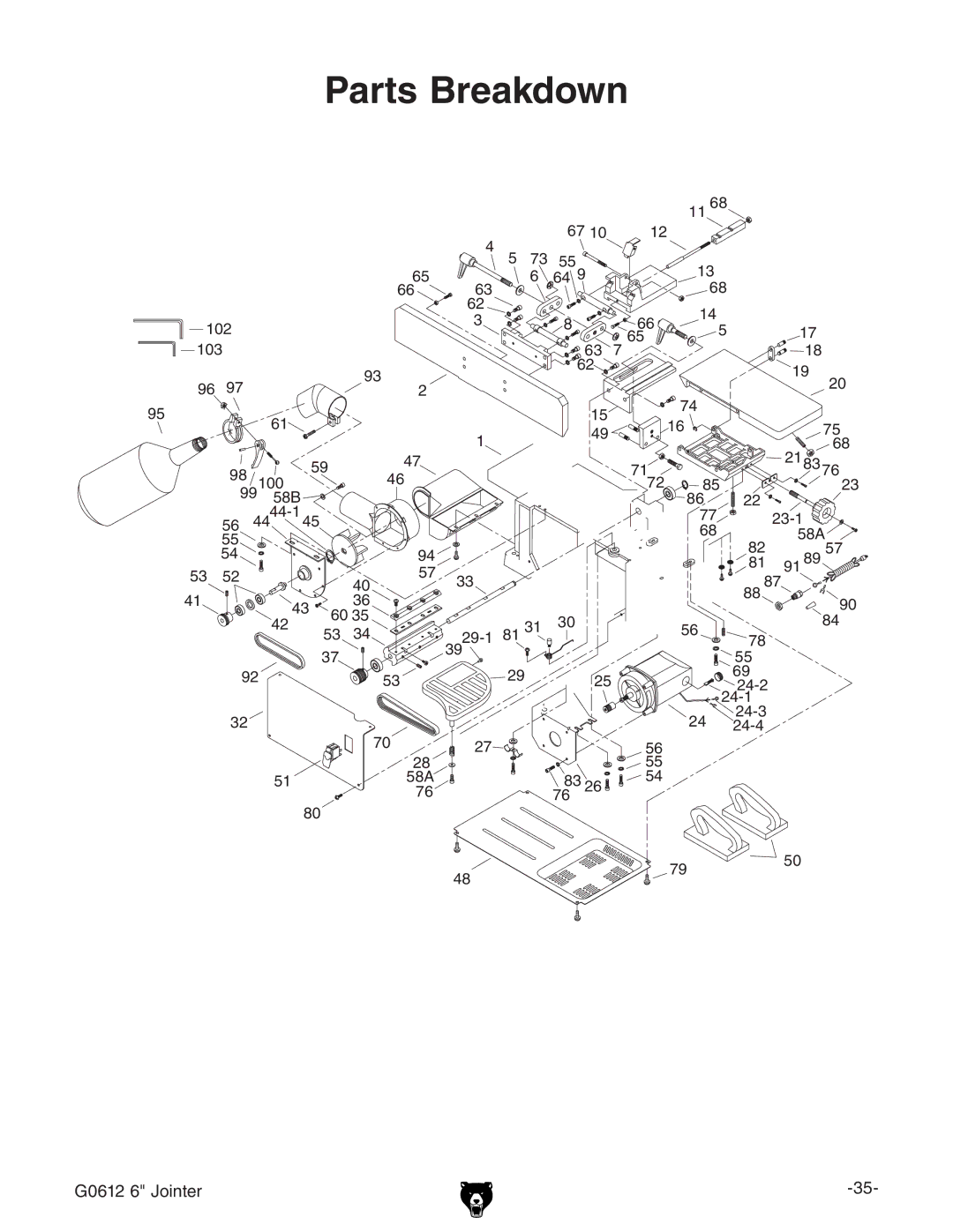 Grizzly G0612 owner manual Parts Breakdown 