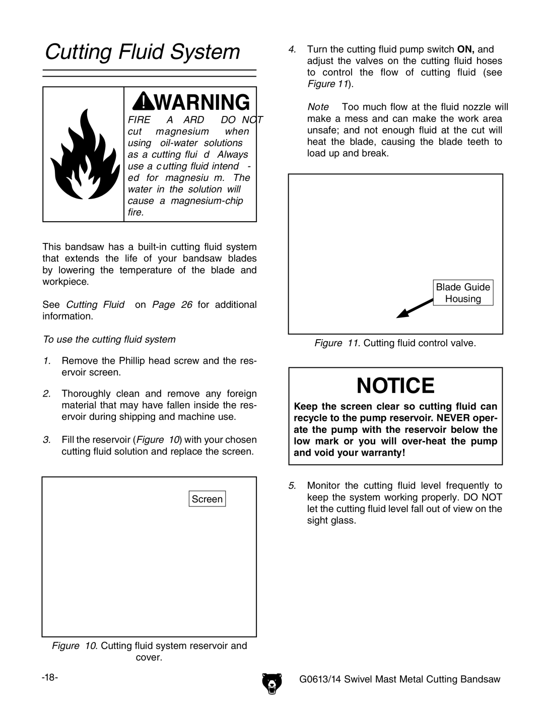 Grizzly G0613, G0614 owner manual Cutting Fluid System, To use the cutting fluid system 