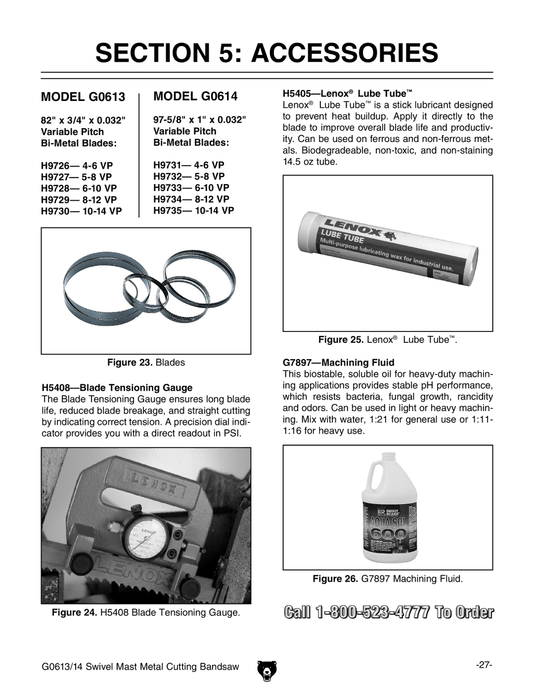 Grizzly G0614, G0613 owner manual Accessories, G7897-Machining Fluid 