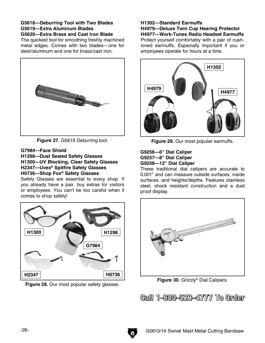 Grizzly G0613, G0614 owner manual H1302-Standard Earmuffs, H1302 H4979 H4977, H1300 H1298 G7984 H2347 H0736 