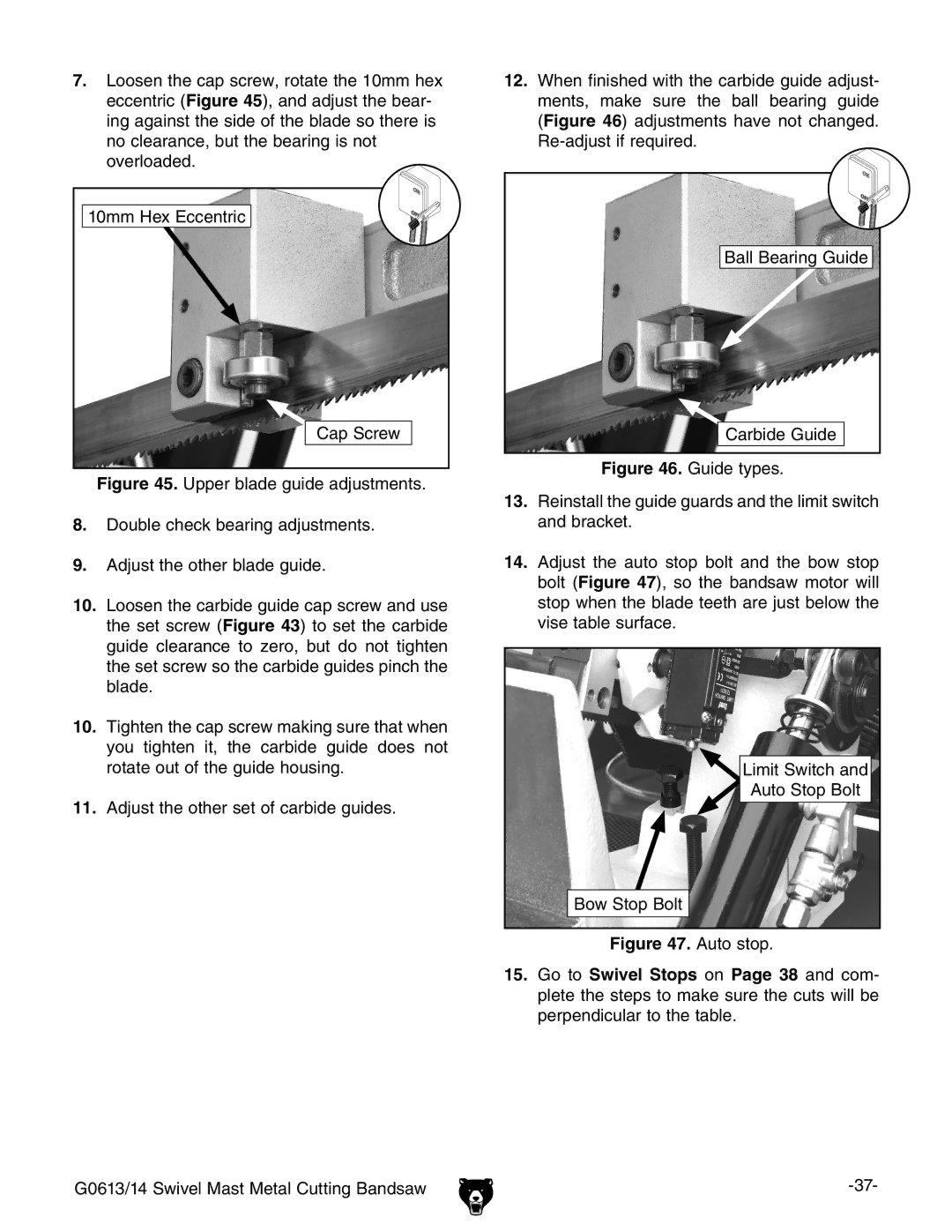 Grizzly G0614, G0613 owner manual Auto stop 