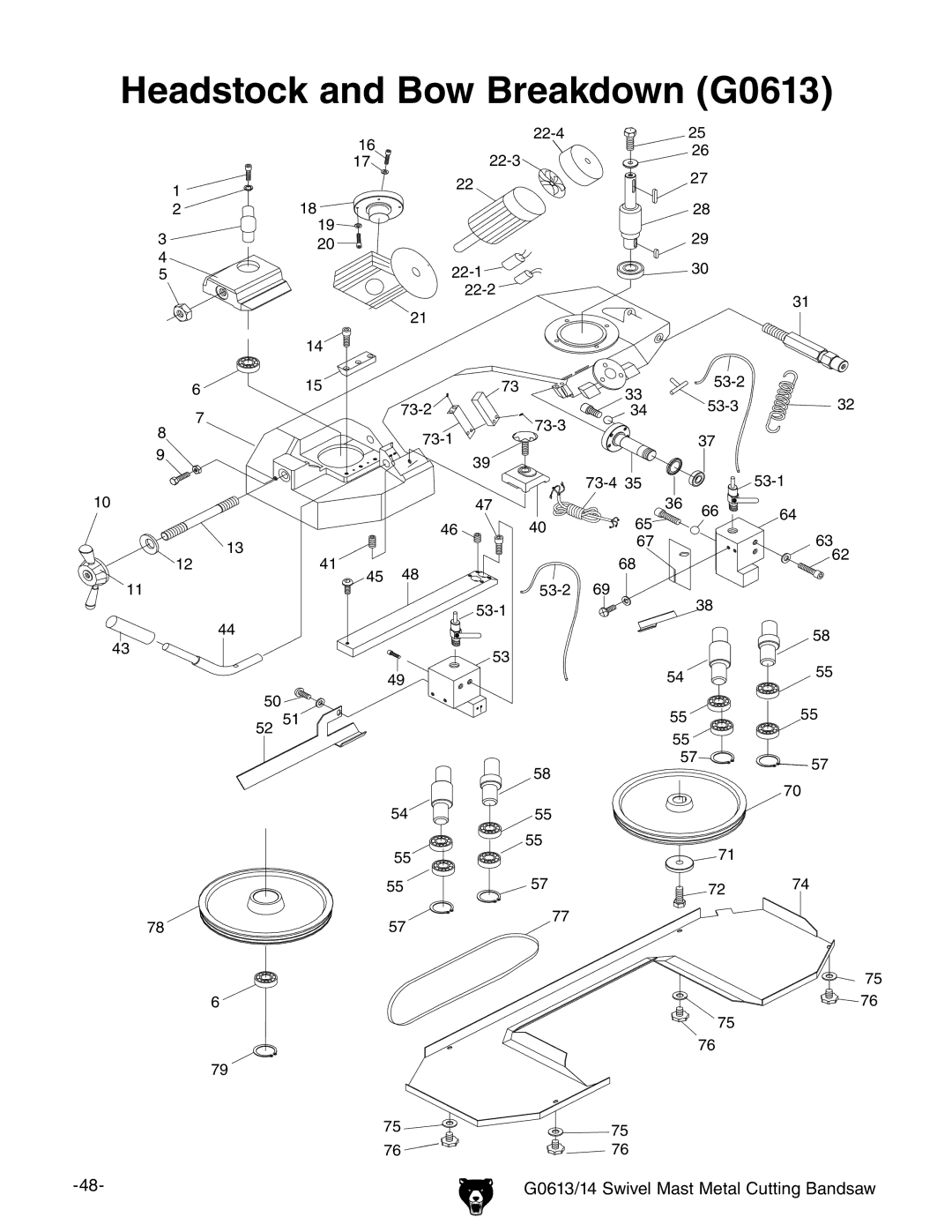 Grizzly G0614 owner manual Parts, Headstock and Bow Breakdown G0613 