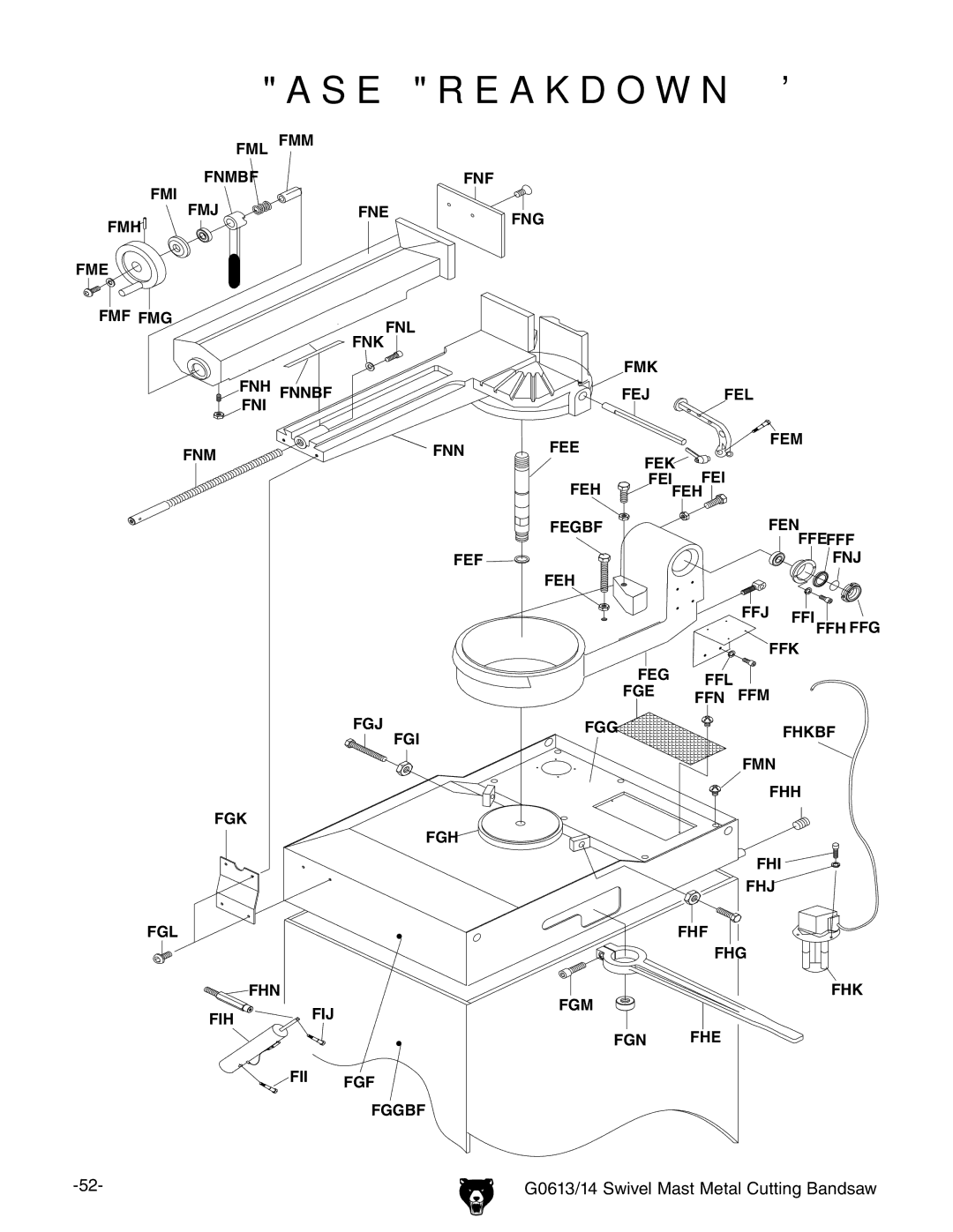 Grizzly G0614 owner manual Base Breakdown G0613 