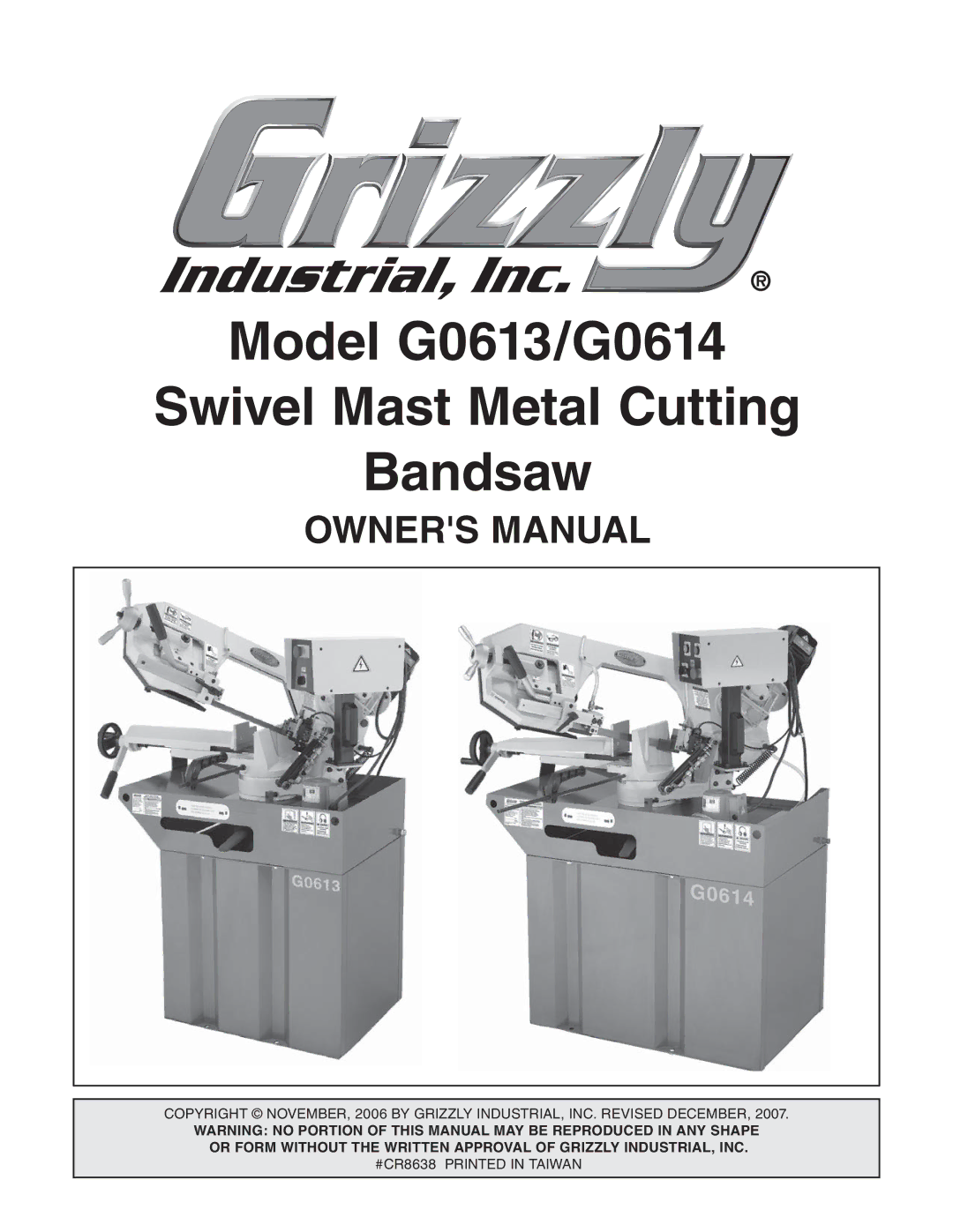 Grizzly G0613 manual 3WIVEL -AST -ETAL #UTTING Andsaw 