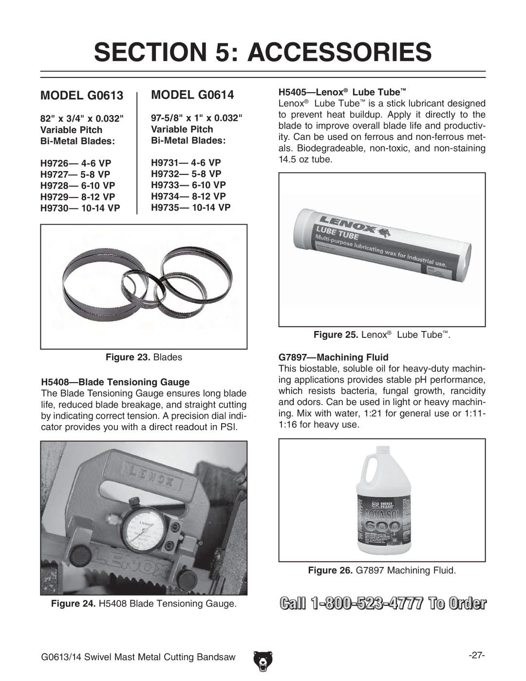 Grizzly G0613 manual #4/.  !##%33/2%3,  LADEˆ4ENSIONING Auge,  -Achining &Luid 