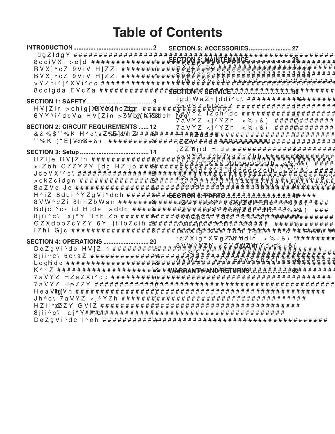 Grizzly G0613/G0614 owner manual Table of Contents 