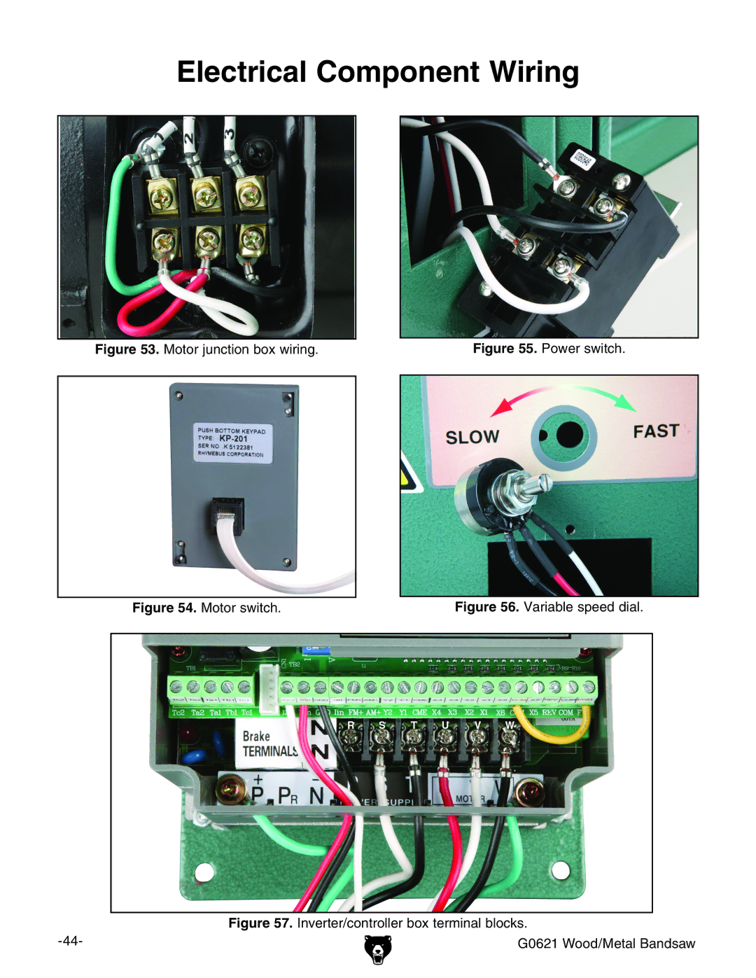 Grizzly G0621 owner manual Electrical Component Wiring, Motor junction box wiring 