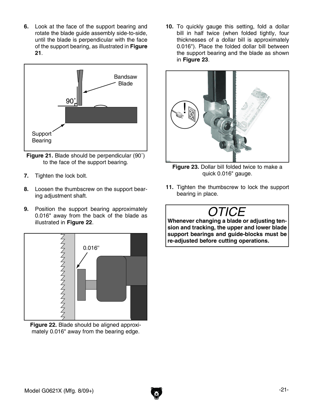 Grizzly G0621X owner manual  # 