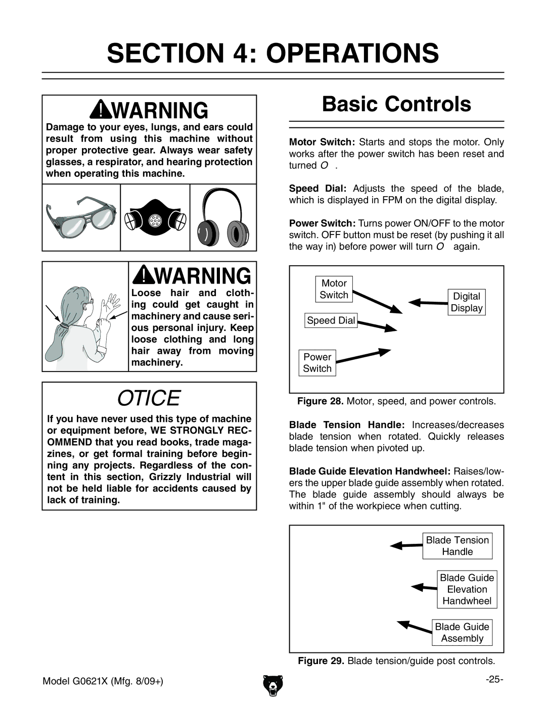 Grizzly G0621X owner manual Operations, Basic Controls, Speed Dial 