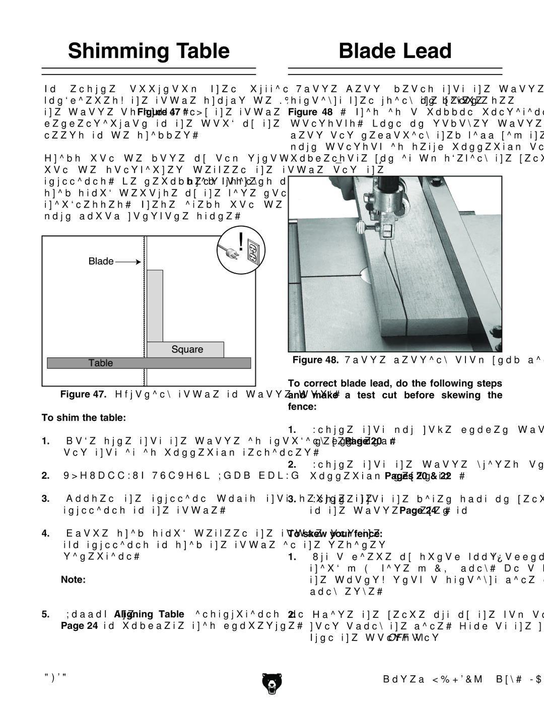 Grizzly G0621X owner manual Shimming Table Blade Lead, To shim the table, YgZXidc#, To skew your fence 