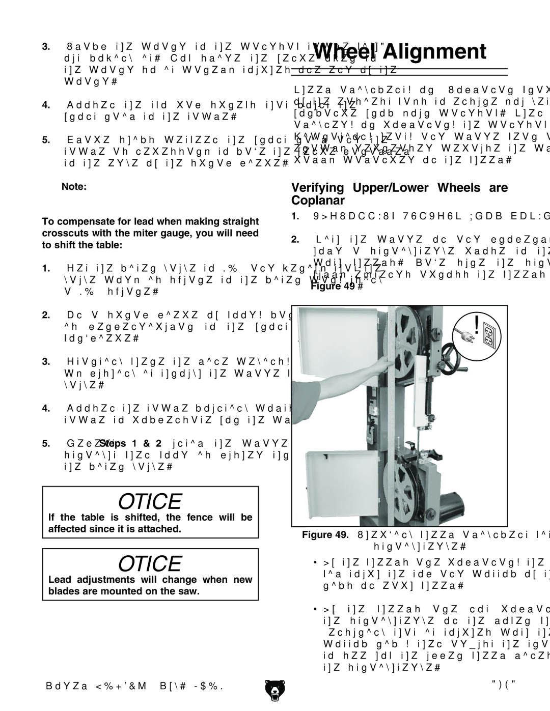 Grizzly G0621X owner manual Wheel Alignment, Verifying Upper/Lower Wheels are Coplanar 