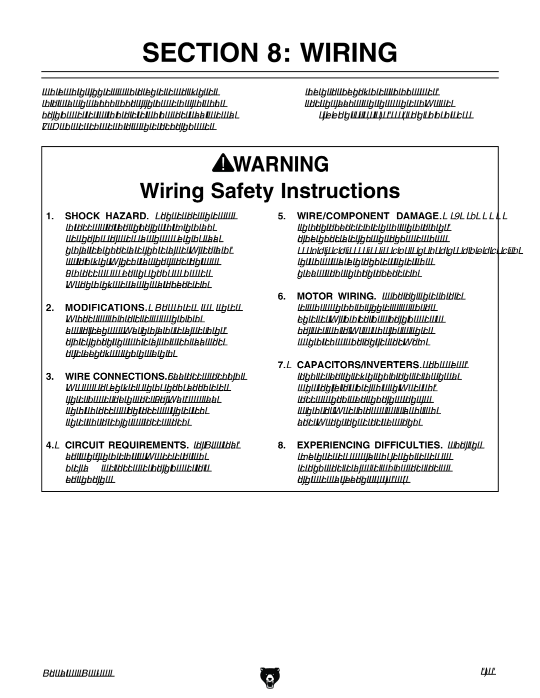 Grizzly G0621X owner manual Wiring Safety Instructions 