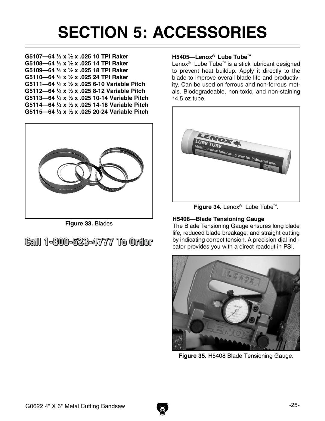 Grizzly G0622 owner manual Accessories, H5408-Blade Tensioning Gauge 