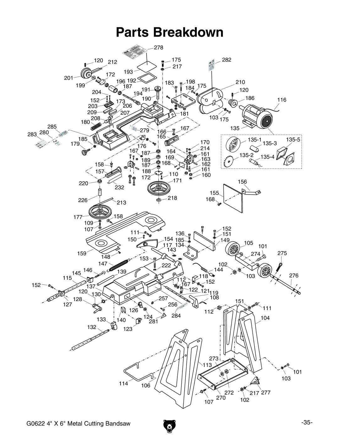 Grizzly G0622 owner manual Parts Breakdown 