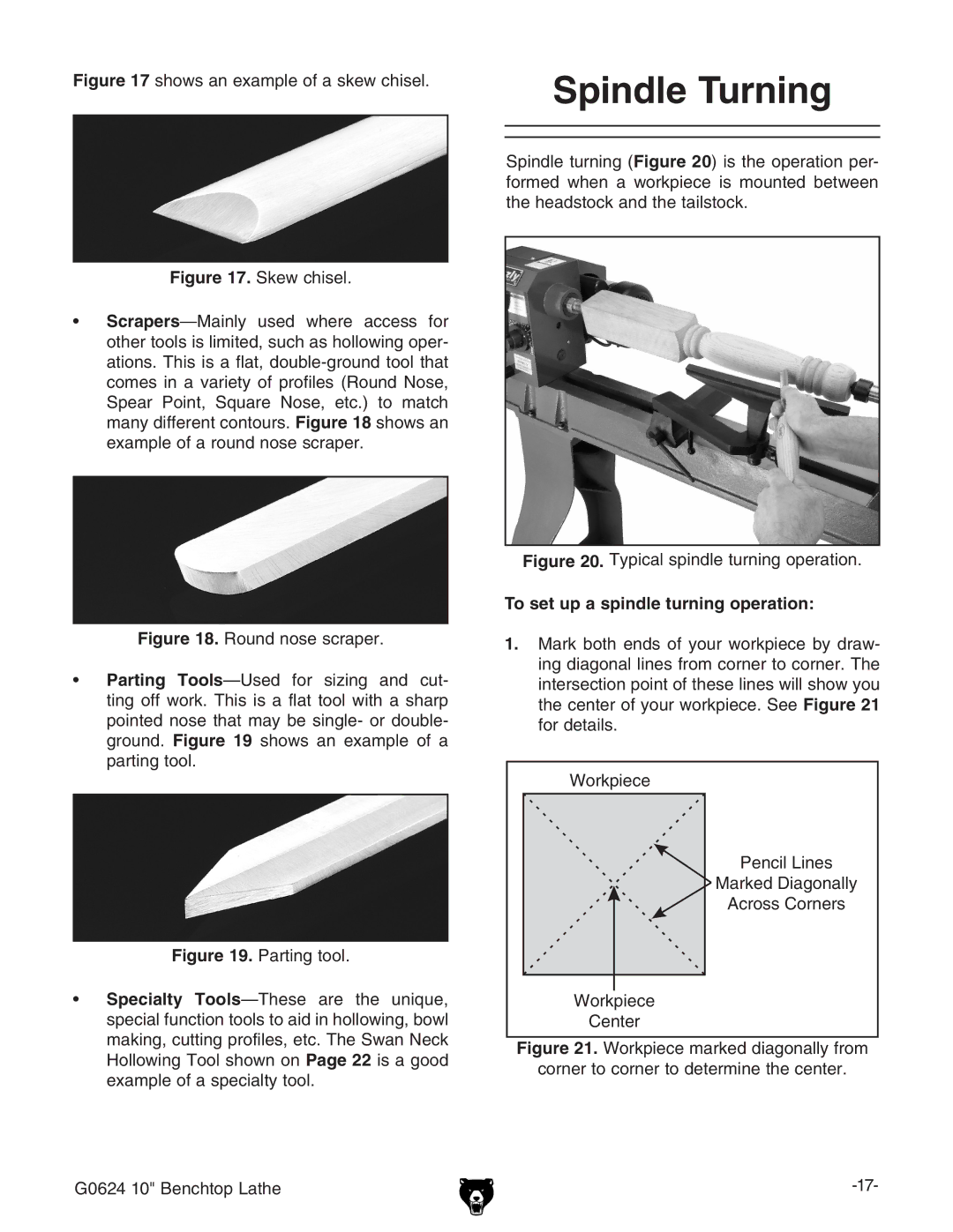 Grizzly G0624 owner manual Spindle Turning, To set up a spindle turning operation 