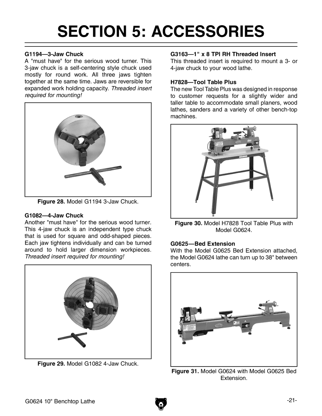 Grizzly G0624 owner manual Accessories 