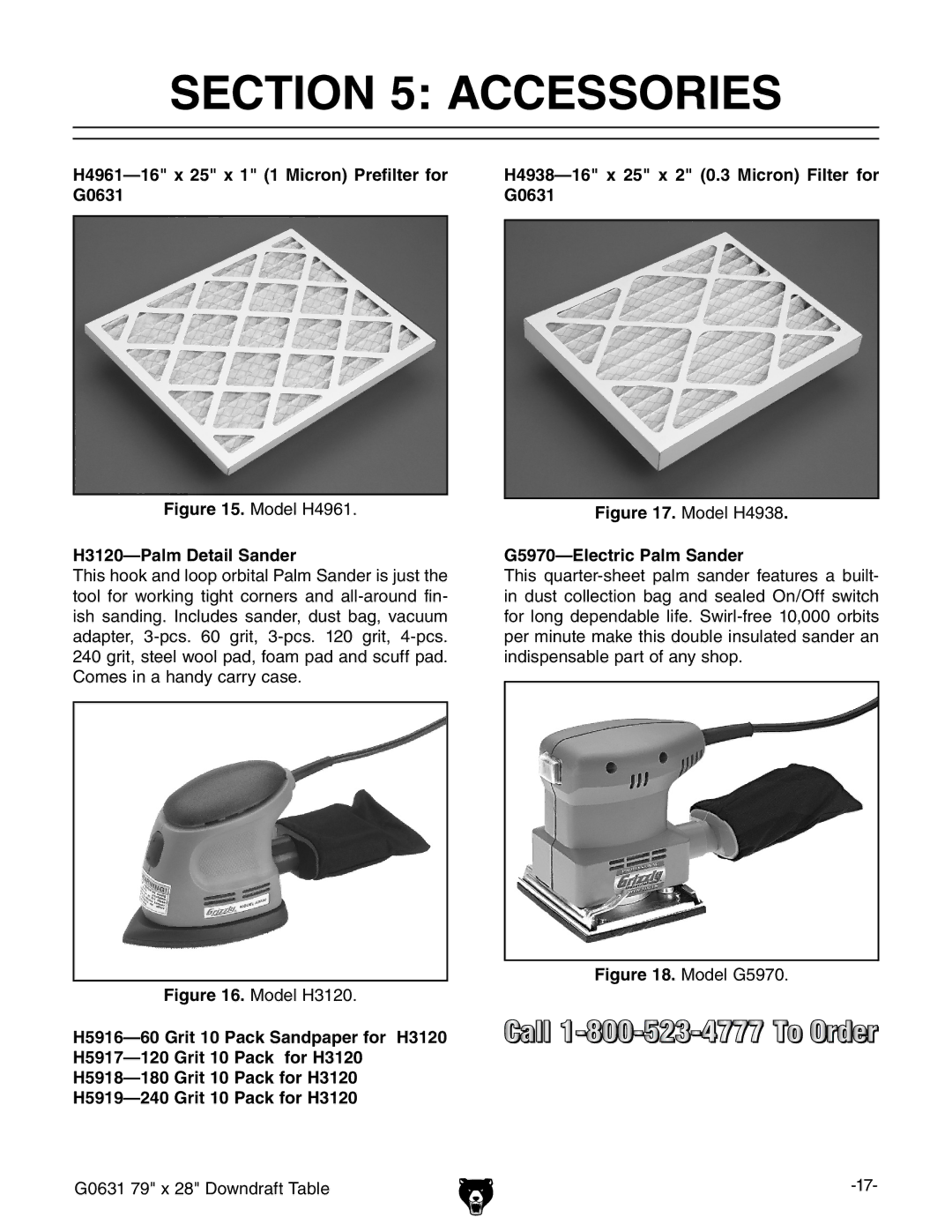 Grizzly G0631 owner manual Accessories, H3120-Palm Detail Sander 