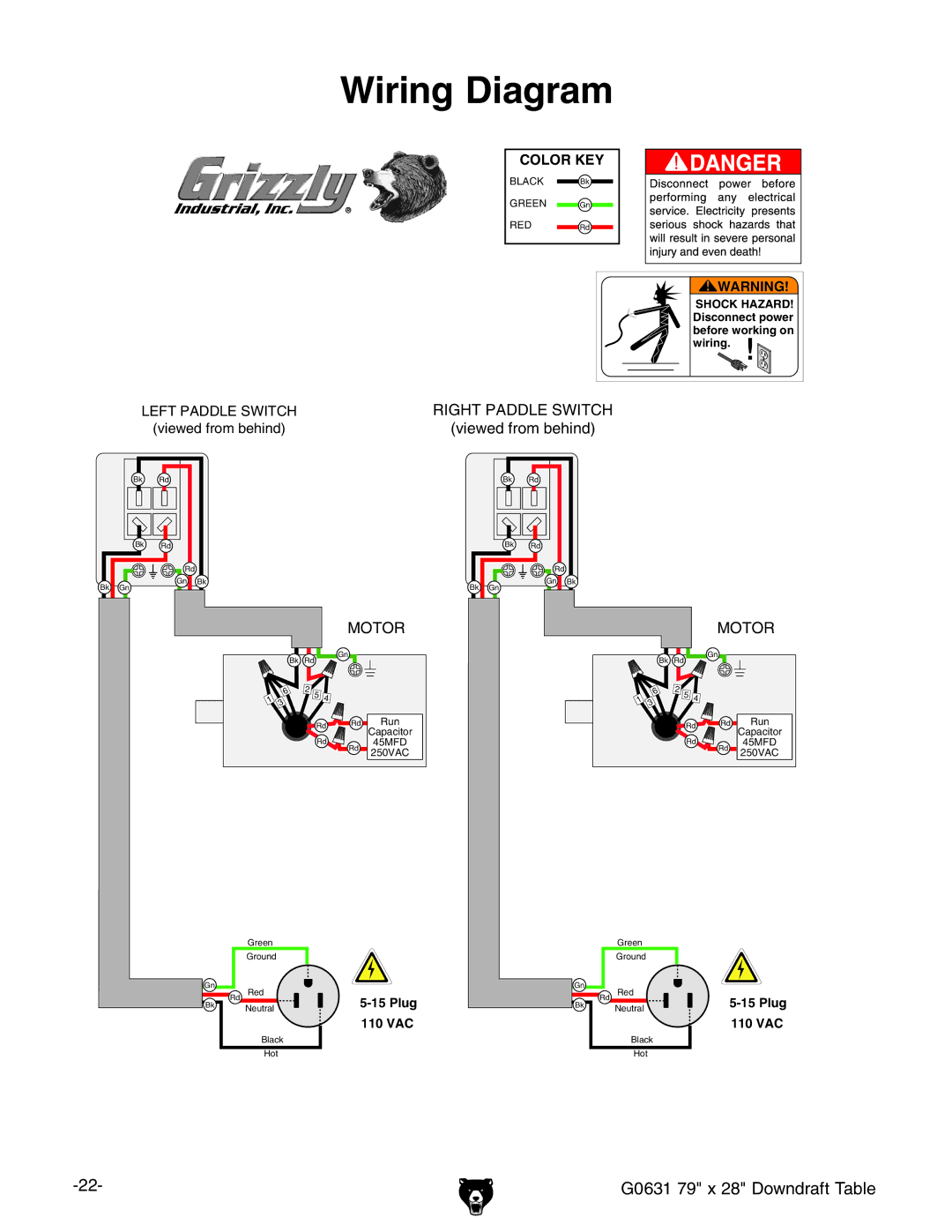 Grizzly G0631 owner manual Wiring Diagram 